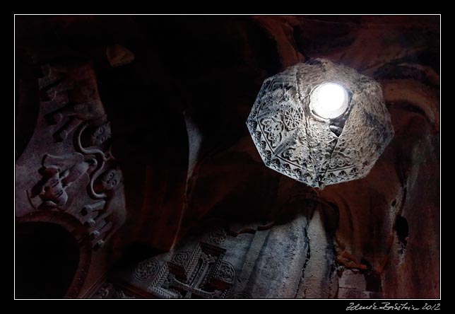 Armenia - Geghard - Carving of royal crest in chamber