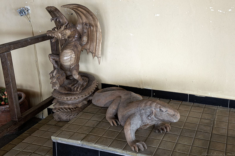 North Cyprus - Agios Thyrsos - wood carvings in the restaurant